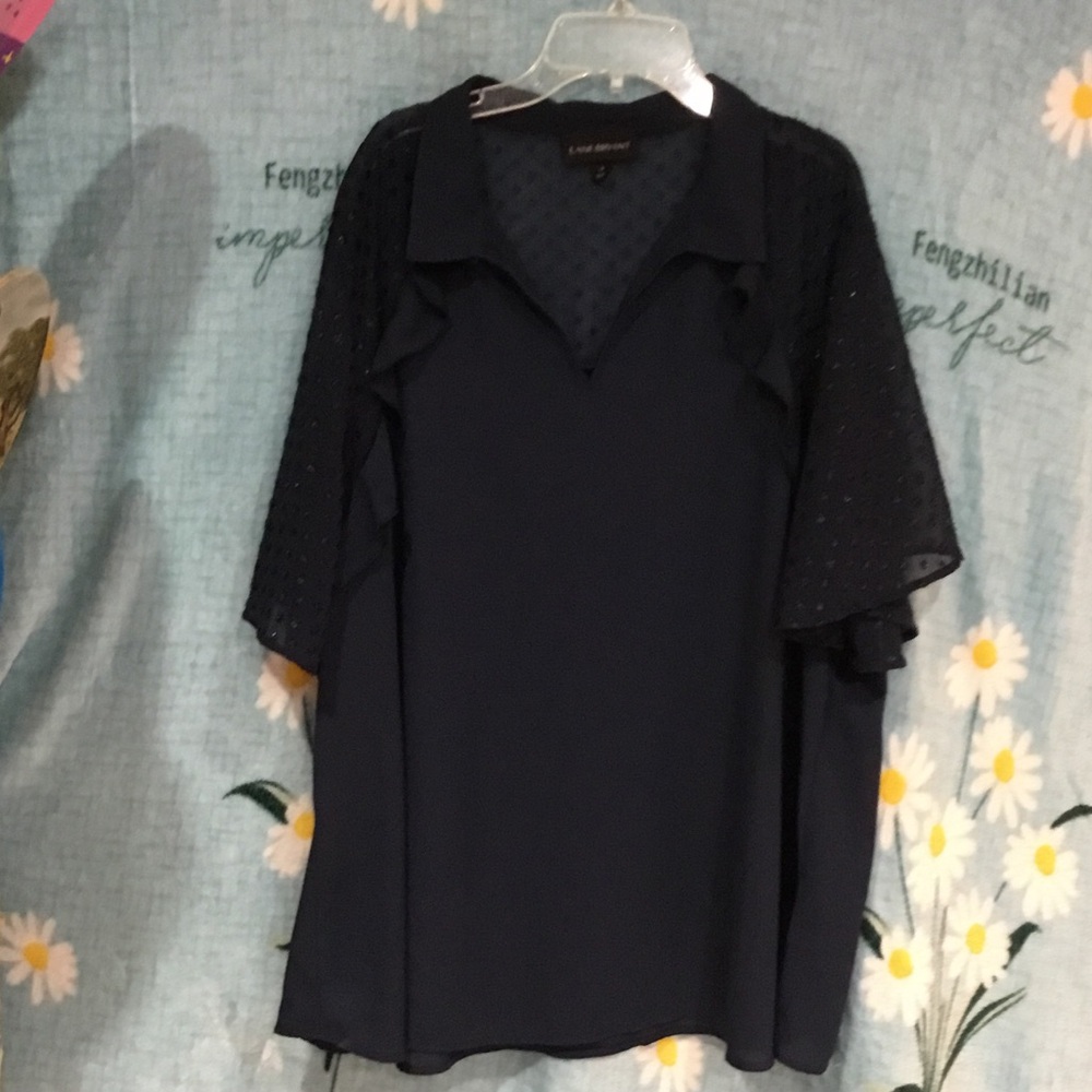 Lane Bryant Navy Blouse with Lace Sleeve Detail